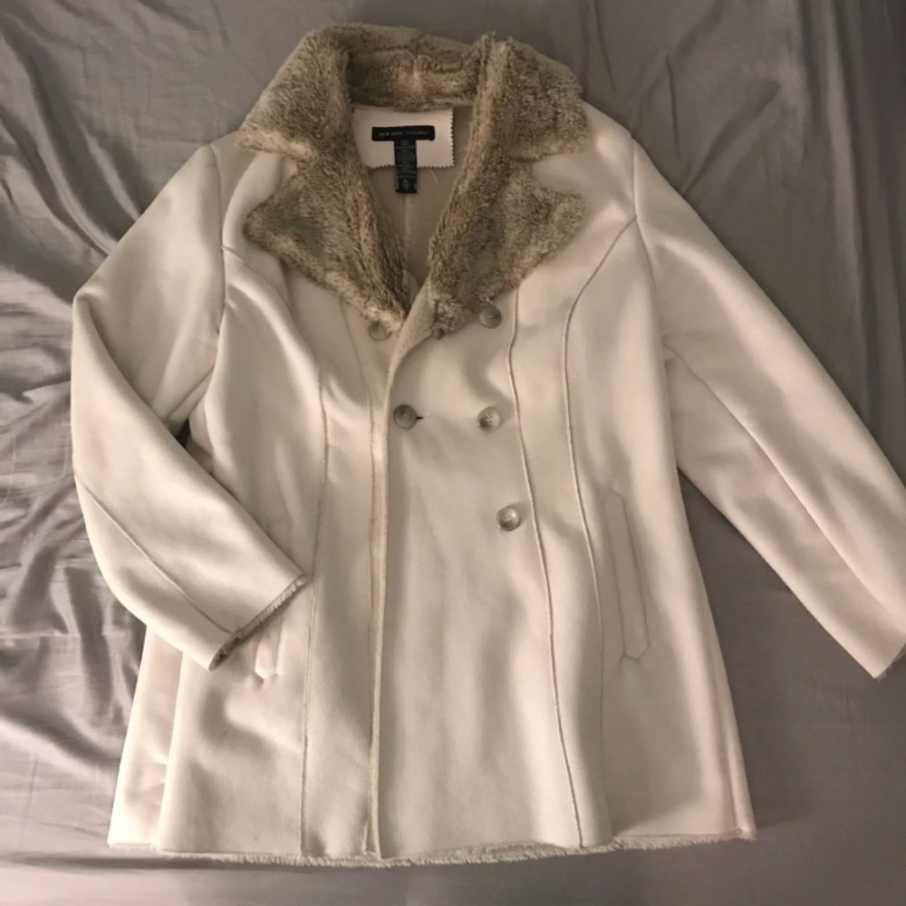 NY&CO suede off white fur coat